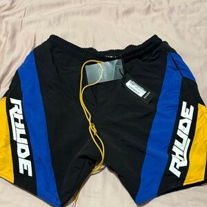 Rhude Athletic Shorts in Black, Blue, and Yellow